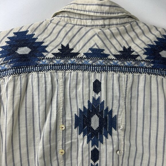 Johnny Was 3J Workshop XL Boho Aztec Geometric Embroidered Shirt Long Sleeve - Picture 11 of 16